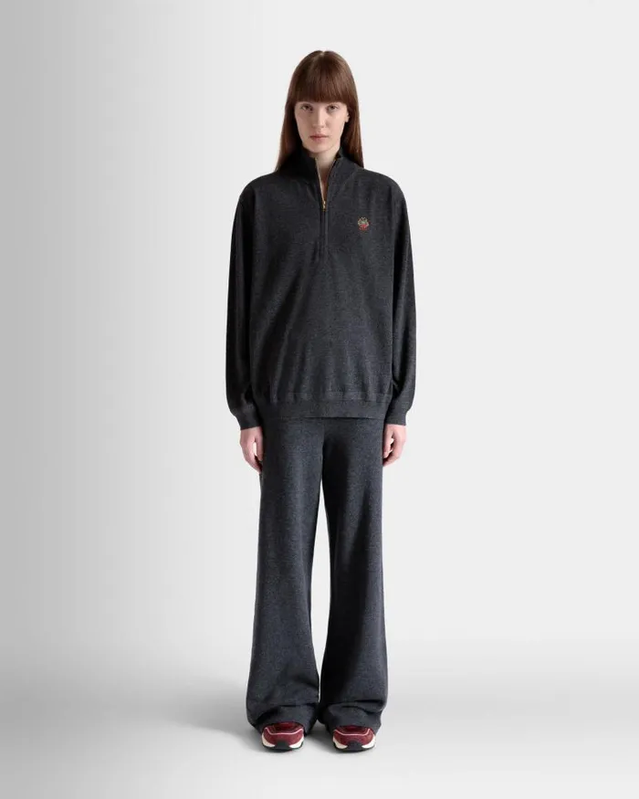 Women Bally Knitwear Half Zip Sweater In Dark Grey Wool And Cashmere Grey Women Bally Knitwear Half Zip Sweater In Dark Grey Wool And Cashmere Grey