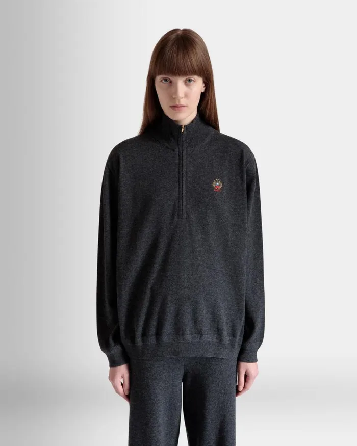Women Bally Knitwear Half Zip Sweater In Dark Grey Wool And Cashmere Grey Women Bally Knitwear Half Zip Sweater In Dark Grey Wool And Cashmere Grey