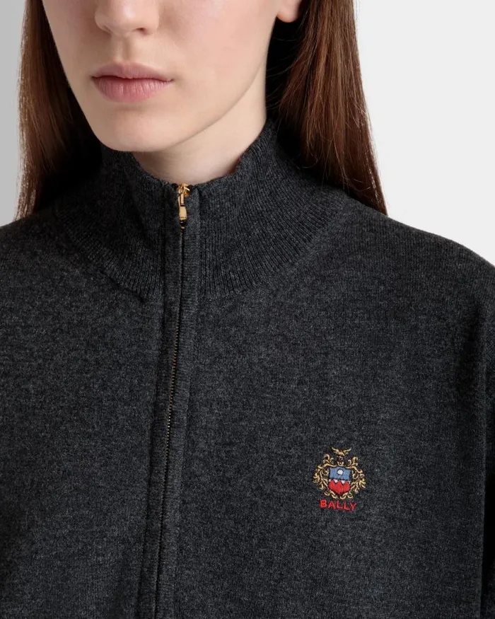 Women Bally Knitwear Half Zip Sweater In Dark Grey Wool And Cashmere Grey Women Bally Knitwear Half Zip Sweater In Dark Grey Wool And Cashmere Grey