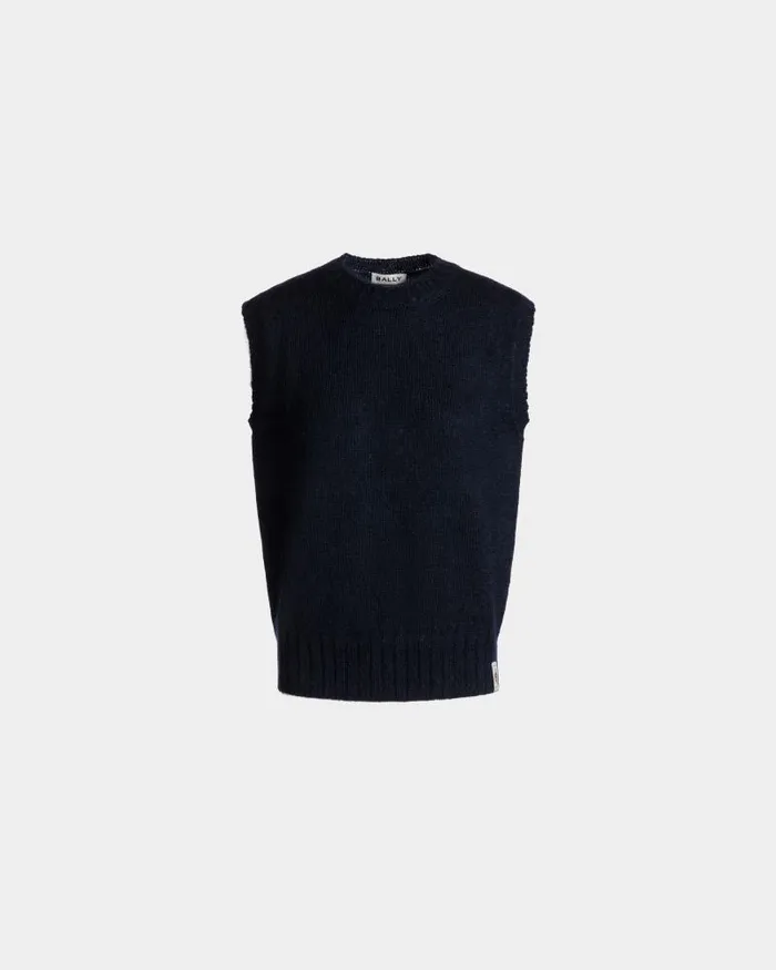 Women Bally Knitwear Knit Vest In Navy Blue Mohair And Silk Blue