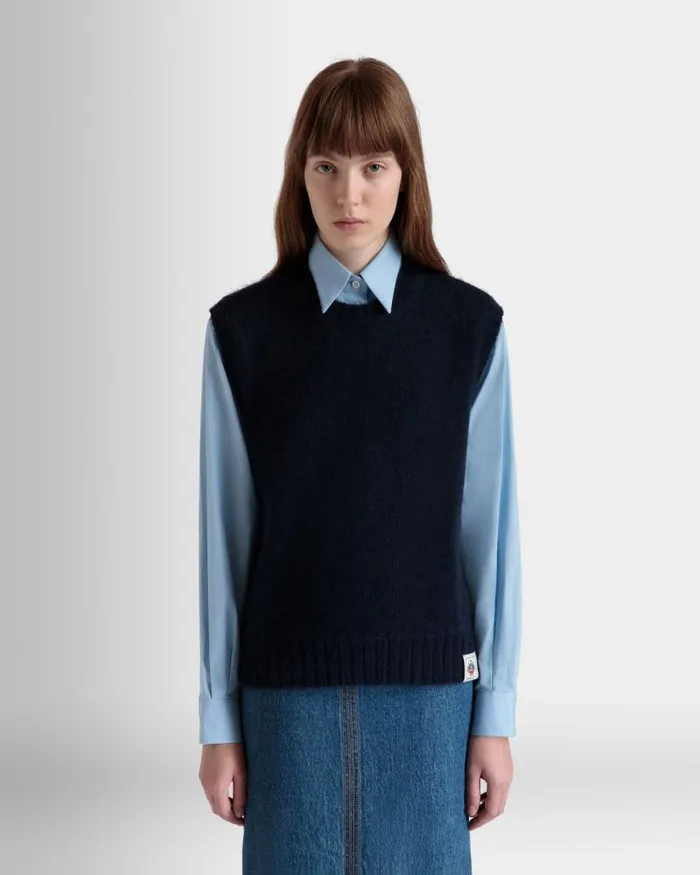 Women Bally Knitwear Knit Vest In Navy Blue Mohair And Silk Blue Women Bally Knitwear Knit Vest In Navy Blue Mohair And Silk Blue