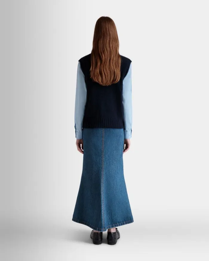 Women Bally Knitwear Knit Vest In Navy Blue Mohair And Silk Blue Women Bally Knitwear Knit Vest In Navy Blue Mohair And Silk Blue