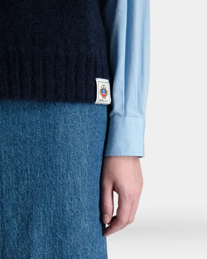 Women Bally Knitwear Knit Vest In Navy Blue Mohair And Silk Blue Women Bally Knitwear Knit Vest In Navy Blue Mohair And Silk Blue
