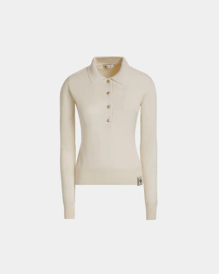 Women Bally Knitwear Long Sleeve Polo In Ivory Cashmere And Silk White