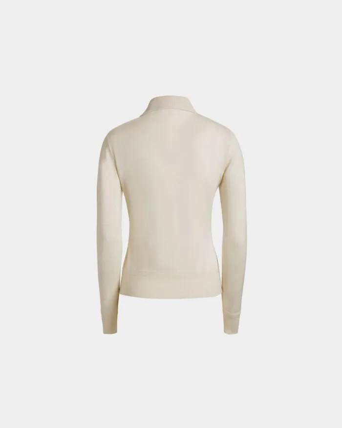 Women Bally Knitwear Long Sleeve Polo In Ivory Cashmere And Silk White Women Bally Knitwear Long Sleeve Polo In Ivory Cashmere And Silk White