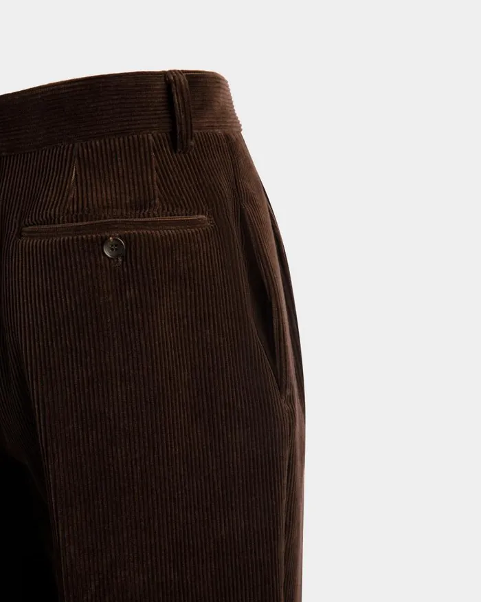 Women Bally Pants Winter Capsule Pleated Pants In Ebano Cotton Corduroy Brown