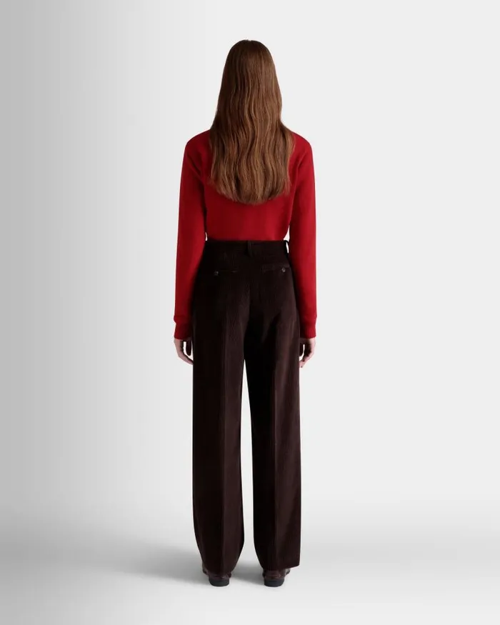 Women Bally Pants Winter Capsule Pleated Pants In Ebano Cotton Corduroy Brown