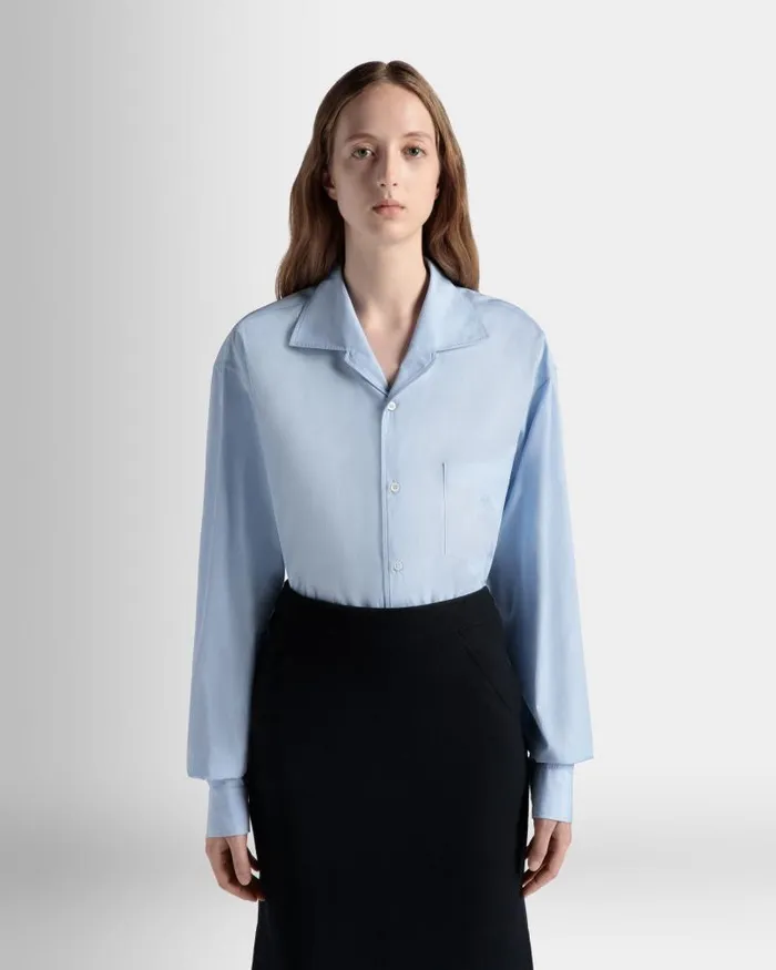 Women Bally Shirts and TShirts Long Sleeve Shirt In Light Blue Cotton Blue