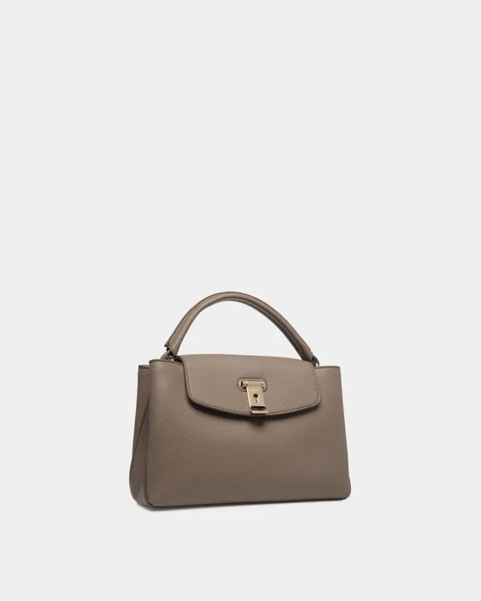Women Bally Top Handle Bags Lock Me Small Top Handle Bag In Taupe Grained Leather Brown Women Bally Top Handle Bags Lock Me Small Top Handle Bag In Taupe Grained Leather Brown
