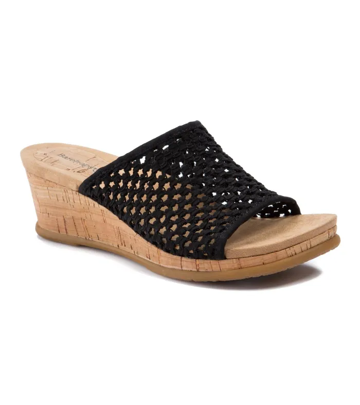 Women Baretraps Slides and Slip On Sandals Flossey Wedge Slide Sandal Black