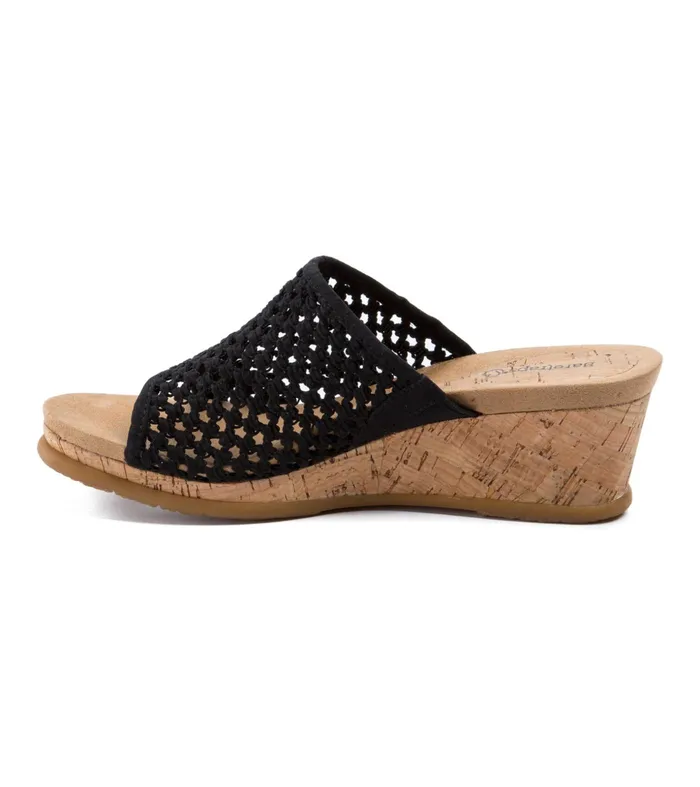 Women Baretraps Slides and Slip On Sandals Flossey Wedge Slide Sandal Black