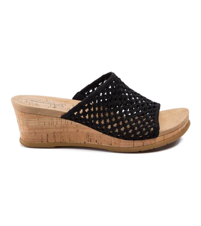 Women Baretraps Slides and Slip On Sandals Flossey Wedge Slide Sandal Black