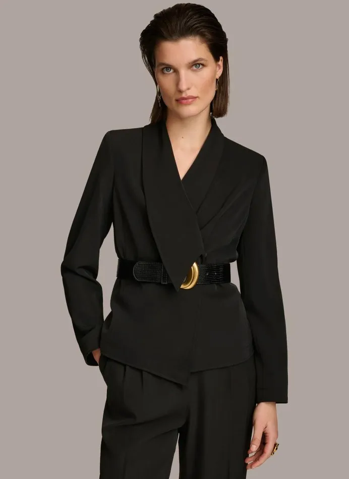 Women BELTED BLAZER Black Donna Karan New York Jackets And Blazers