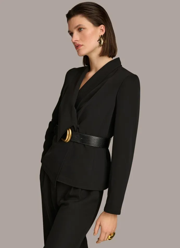Women BELTED BLAZER Black Donna Karan New York Jackets And Blazers