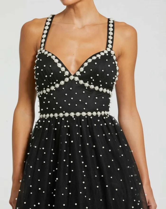 Women Best Sellers Mac Duggal Pearl Beaded High Low Gown Black Ivory