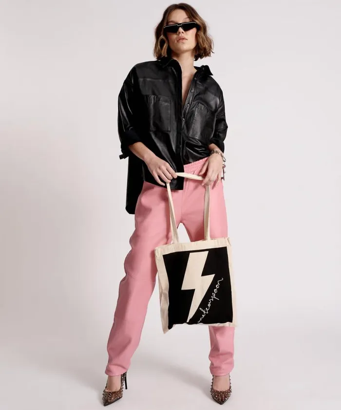 Women BLACK LIGHTNING BOLT TOTE BAG One Teaspoon Bags