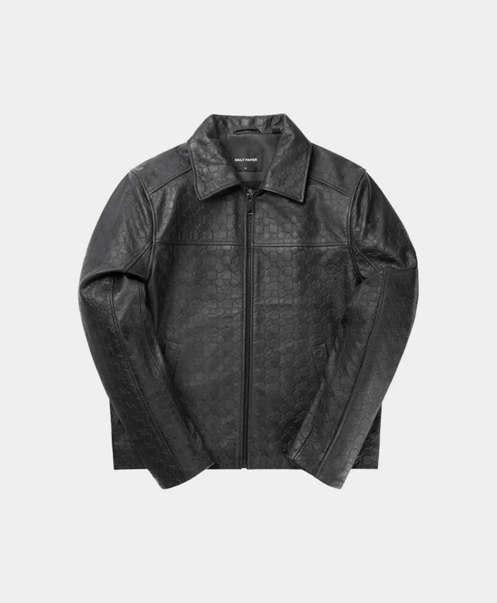 Women Black Silence Monogram Leather Jacket Daily Paper Jackets