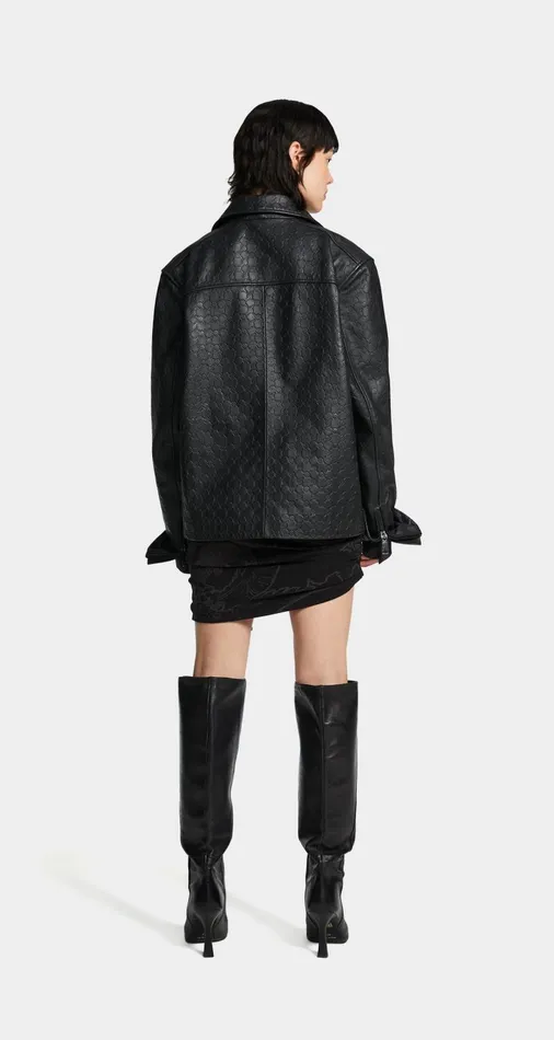 Women Black Silence Monogram Leather Jacket Daily Paper Jackets
