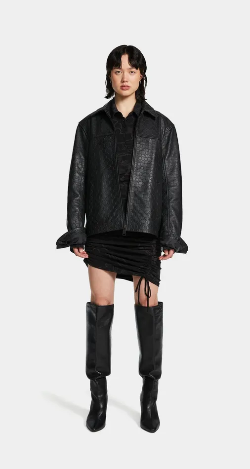 Women Black Silence Monogram Leather Jacket Daily Paper Jackets