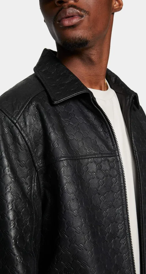 Women Black Silence Monogram Leather Jacket Daily Paper Jackets