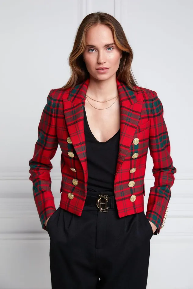 Women Blazers Holland Cooper Brompton Jacket Red Tartan