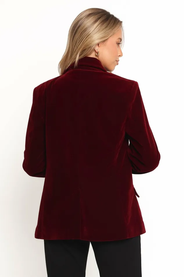 Women Blazers Petal and Pup Zpya Single Button Velvet Blazer Berry