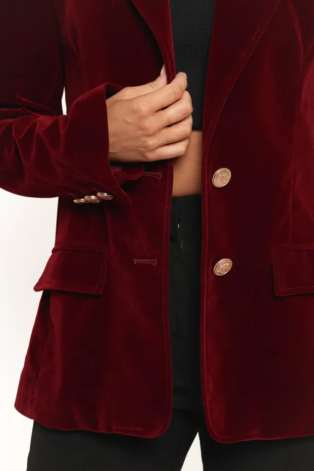 Women Blazers Petal and Pup Zpya Single Button Velvet Blazer Berry
