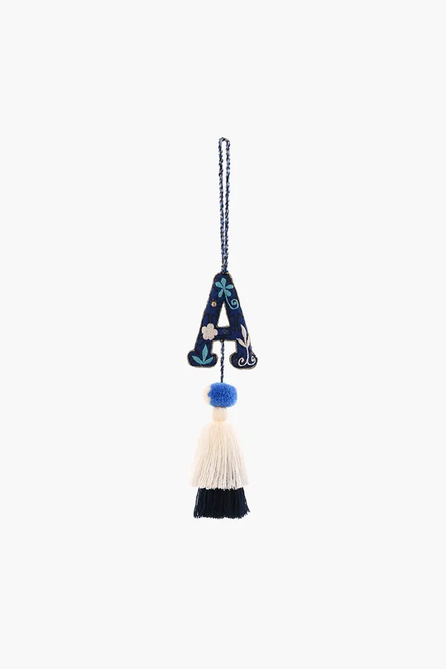 Women Blue Boho Tassel with Alphabet Hanging Tassels America and Beyond