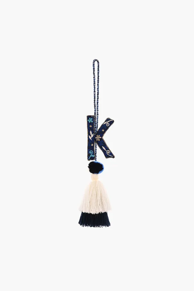 Women Blue Boho Tassel with Alphabet Hanging Tassels America and Beyond