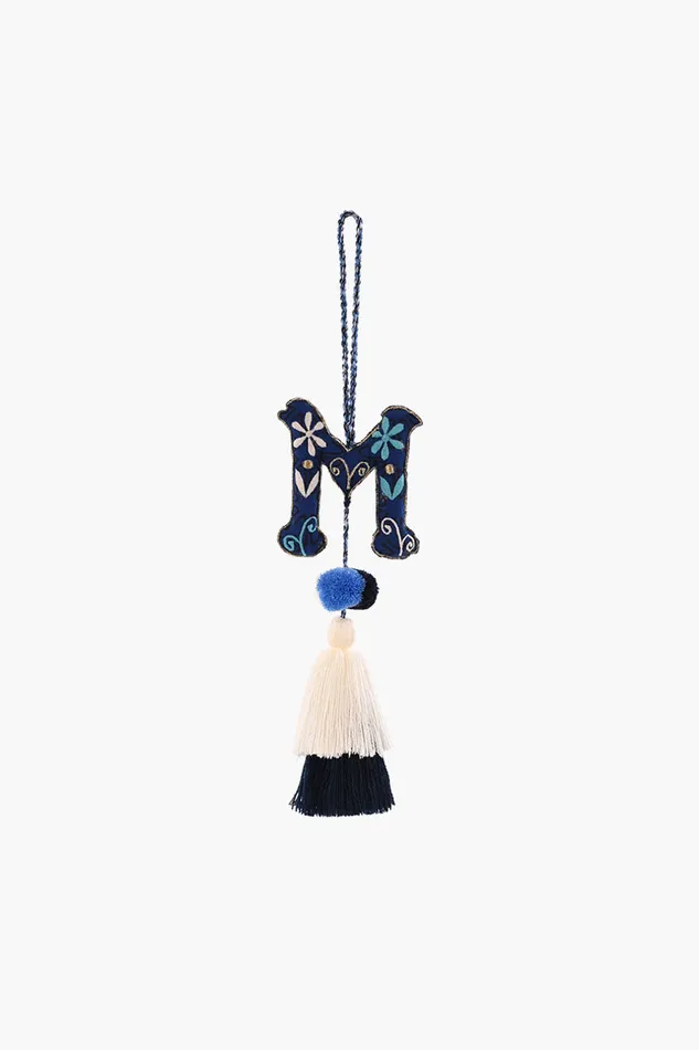 Women Blue Boho Tassel with Alphabet Hanging Tassels America and Beyond