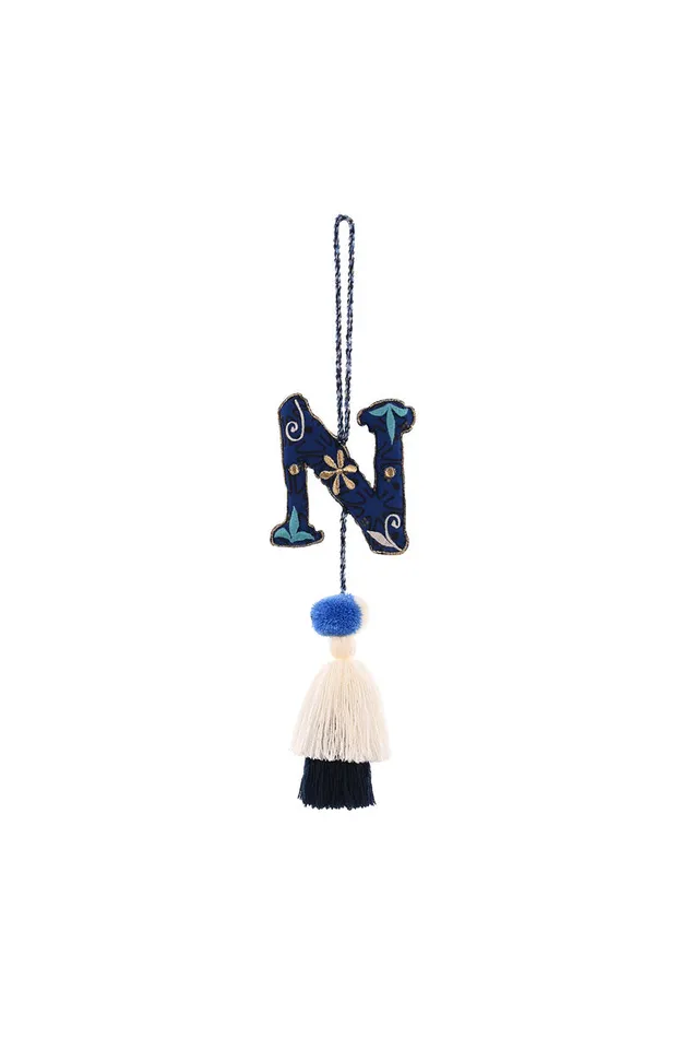 Women Blue Boho Tassel with Alphabet Hanging Tassels America and Beyond