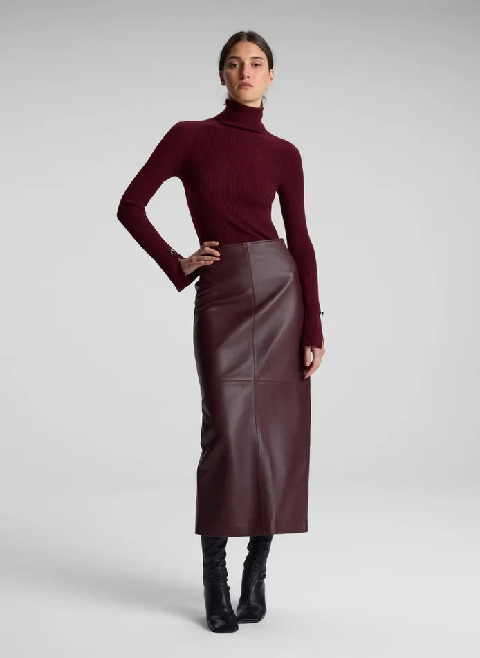 Women Bottoms ALC Marta Leather Midi Skirt Umber