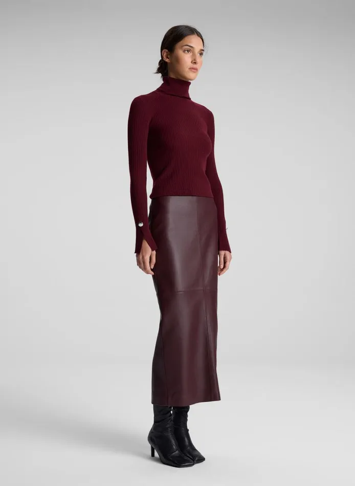 Women Bottoms ALC Marta Leather Midi Skirt Umber