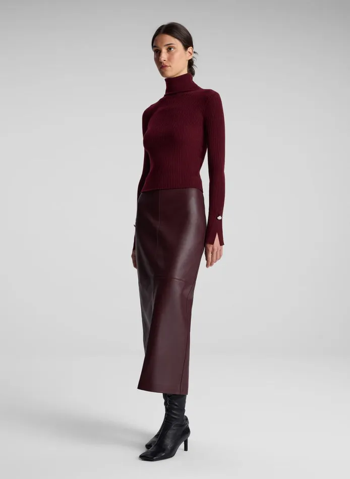 Women Bottoms ALC Marta Leather Midi Skirt Umber