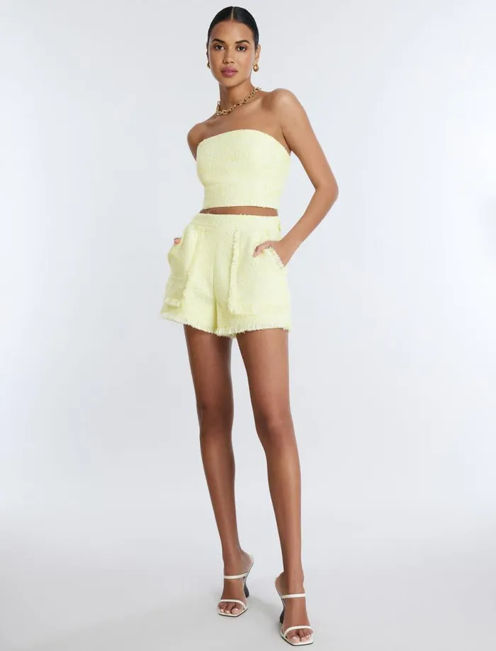 Women Boucle Tweed Short Yellow BCBG Suiting