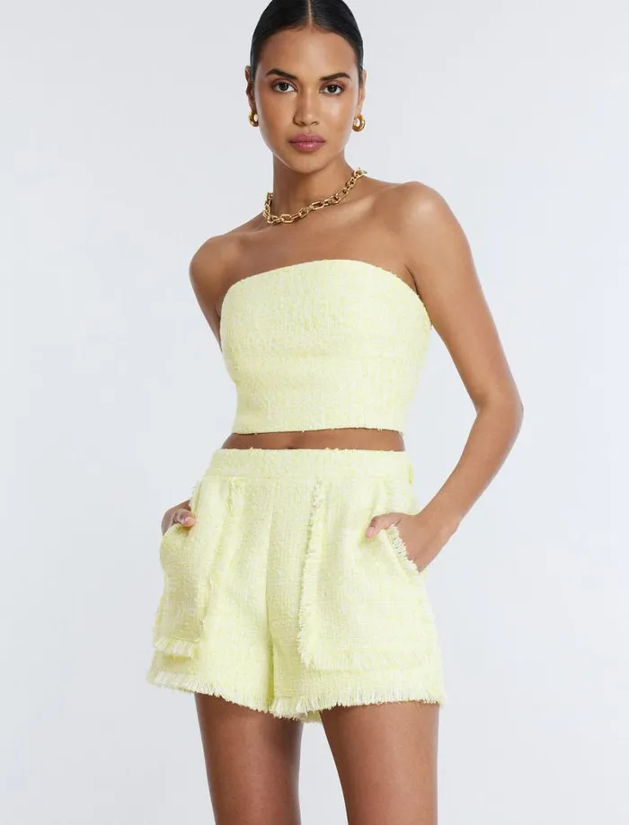 Women Boucle Tweed Short Yellow BCBG Suiting Women Boucle Tweed Short Yellow BCBG Suiting