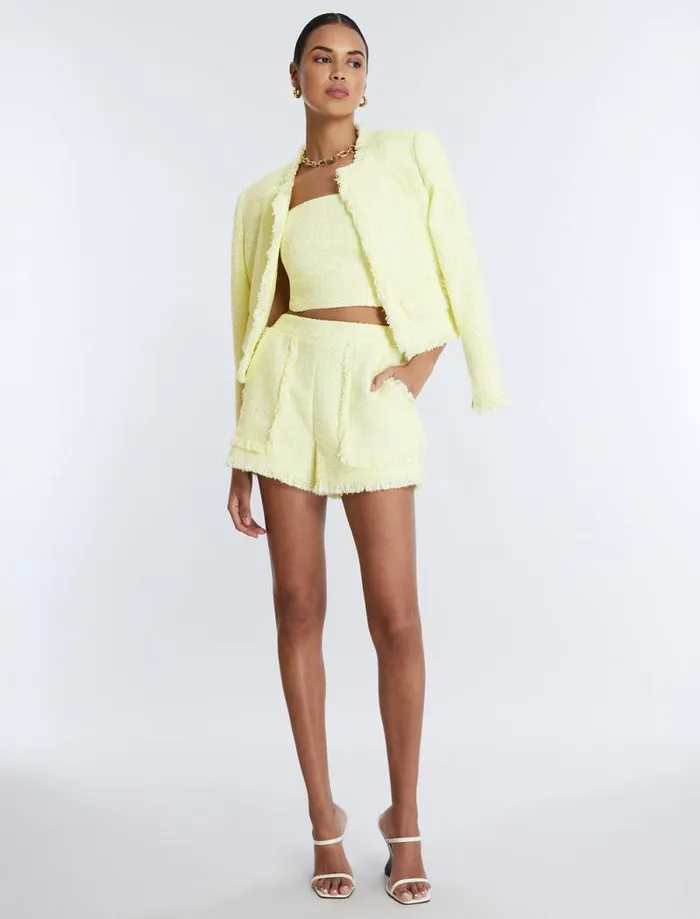 Women Boucle Tweed Short Yellow BCBG Suiting Women Boucle Tweed Short Yellow BCBG Suiting