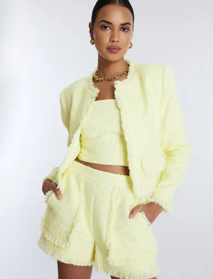 Women Boucle Tweed Short Yellow BCBG Suiting Women Boucle Tweed Short Yellow BCBG Suiting