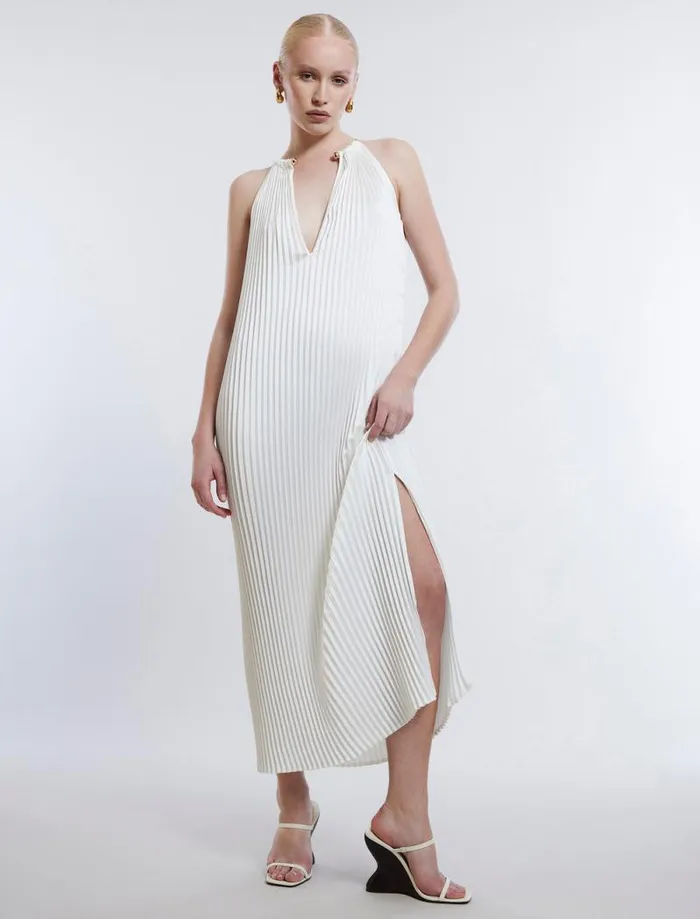 Women Bryony Pleated Shift Dress Gardenia BCBG Dresses