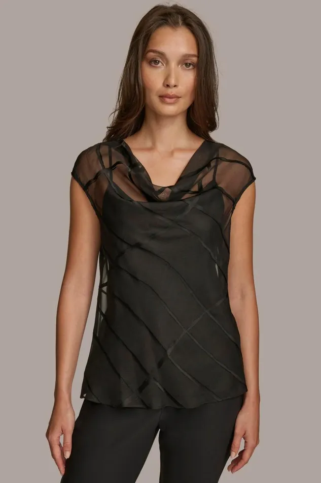 Women BURNOUT VELVET COWL NECK BLOUSE Black Donna Karan New York Sweaters And Tops Women BURNOUT VELVET COWL NECK BLOUSE Black Donna Karan New York Sweaters And Tops