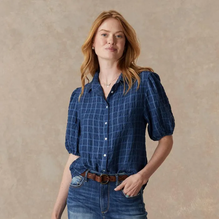 Women Callie Boyfriend 34 Sleeve Shirt Coral Sundance Catalog Tops