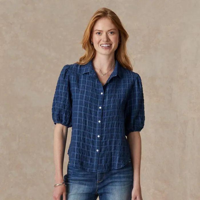 Women Callie Boyfriend 34 Sleeve Shirt Coral Sundance Catalog Tops