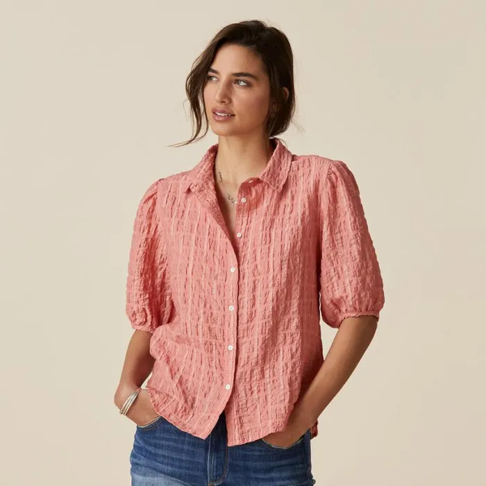 Women Callie Boyfriend 34 Sleeve Shirt Coral Sundance Catalog Tops