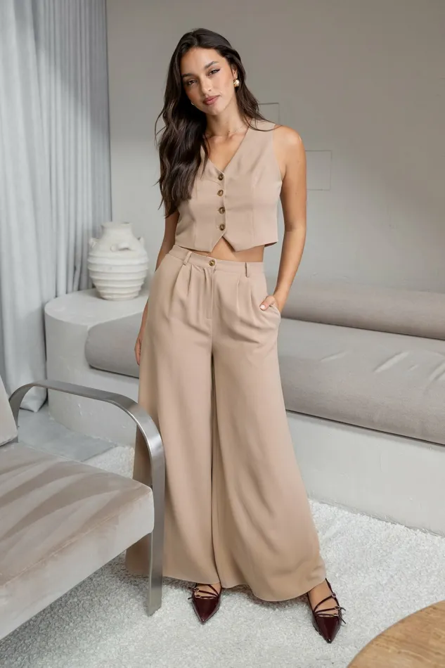 Women Camille Two Piece Set Beige Matching Sets Petal and Pup