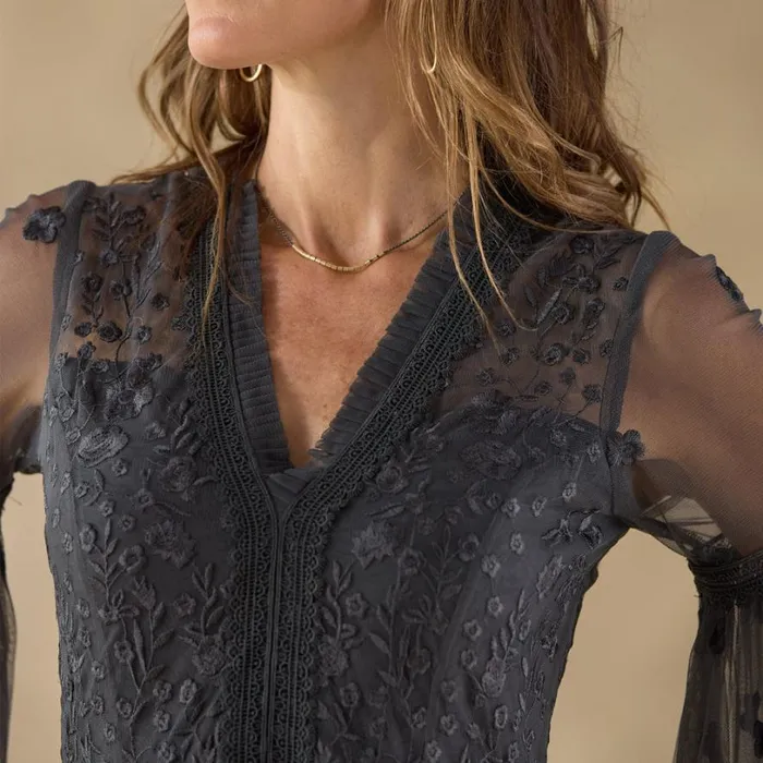 Women Claudine Mesh Dress Petite Asphalt Sundance Catalog Dresses and Jumpsuits