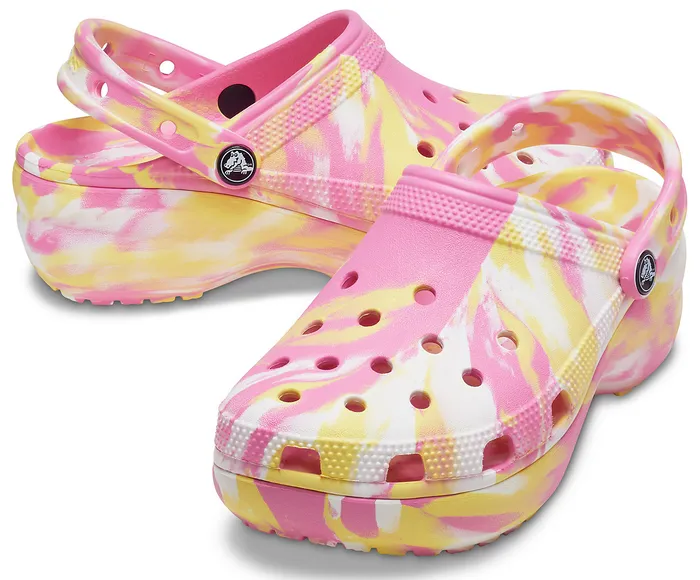 Women Clogs Crocs Classic Platform Marbled Clog Pink Lemonade Multi