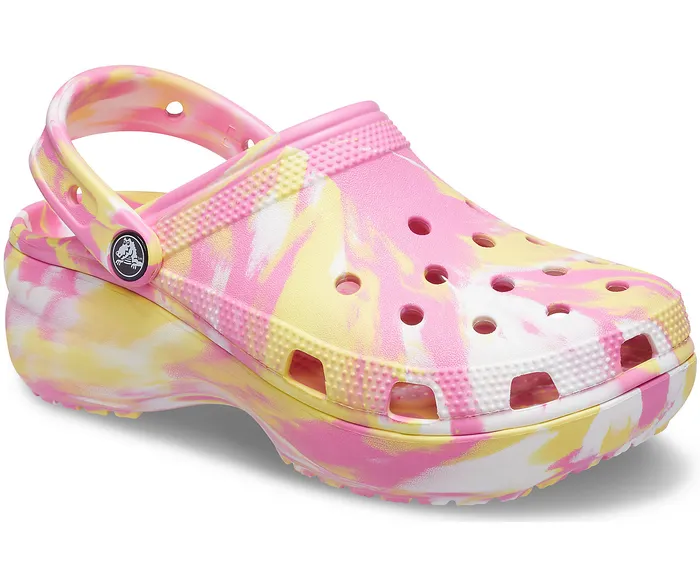 Women Clogs Crocs Classic Platform Marbled Clog Pink Lemonade Multi