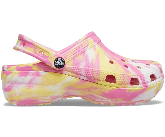 Women Clogs Crocs Classic Platform Marbled Clog Pink Lemonade Multi