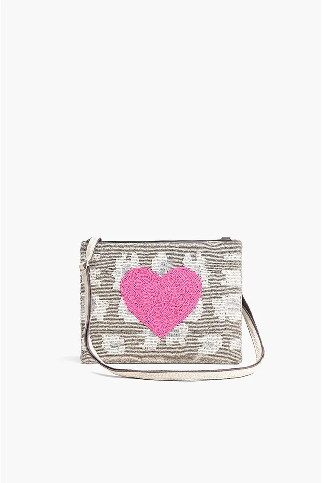 Women Clutches America and Beyond Pink Heart Top Zip Clutch