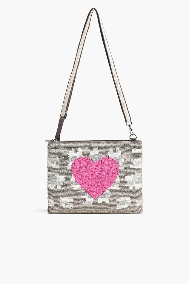 Women Clutches America and Beyond Pink Heart Top Zip Clutch